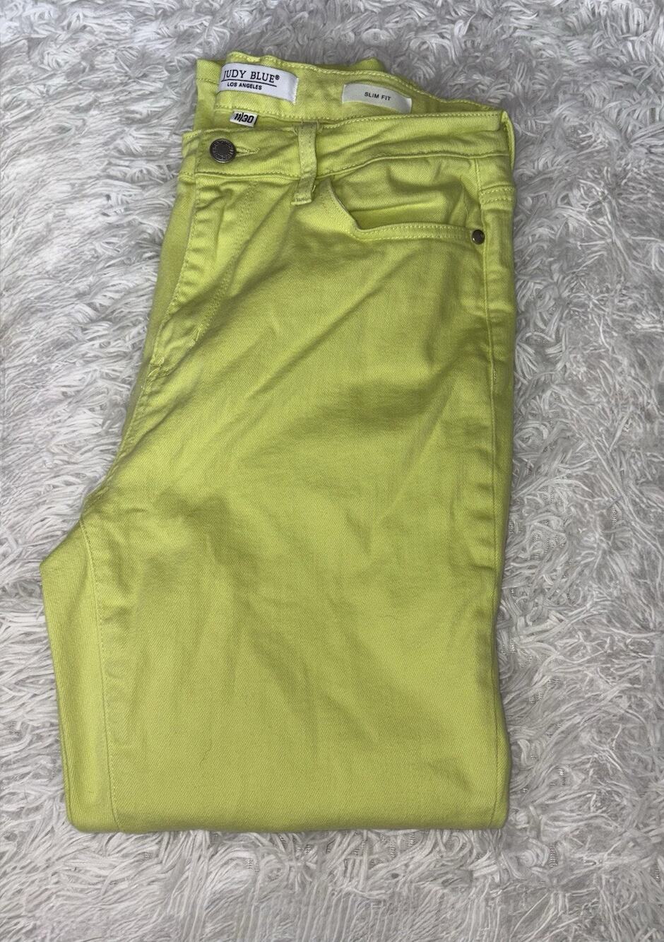 Judy Blue “Slim Fit” 11/30 Neon Yellow/chartreuse Jeans. Great Pair, Exc. Qual